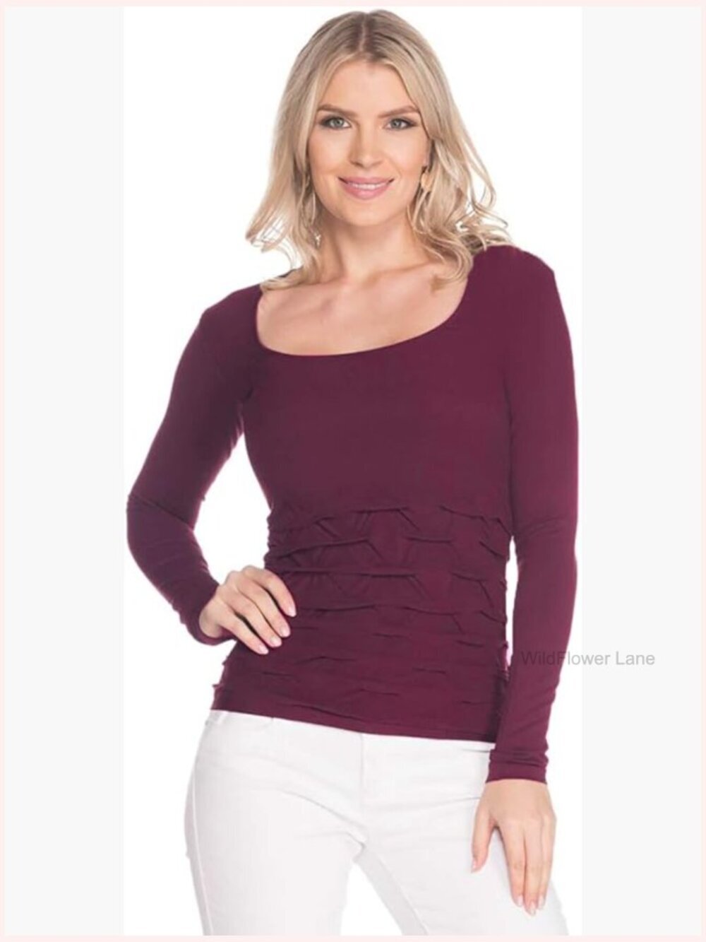 Seamless Puckered Long Sleeve Top, Ultra Comfortable, Slim Fit, T-Shirt Style